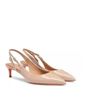 Santoni Women's Patent Leather Mid-Heel Slingback Pink Nude Sz.9